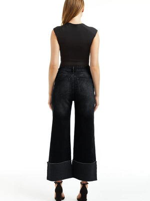 Selvage Cuff Midrise Cropped Ankle in Carbon - Tractr Jeans