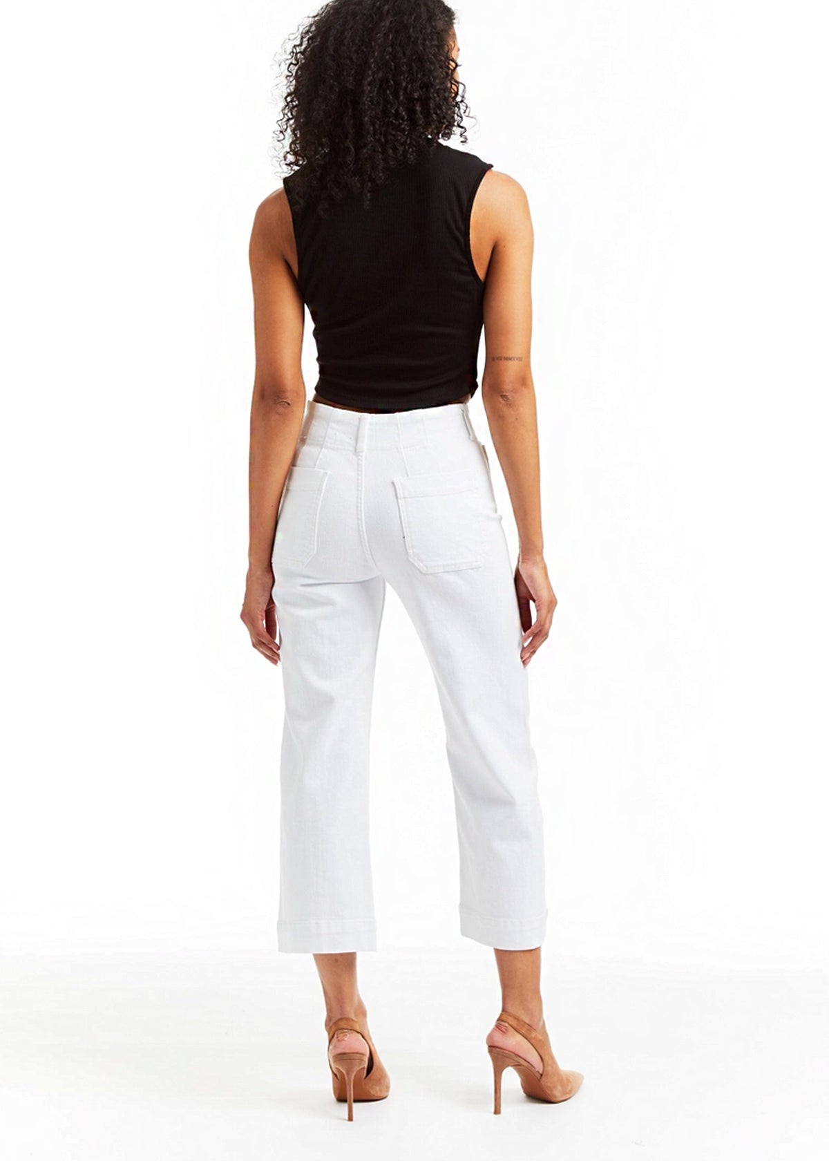 Patch Pocket Wide Leg in White - Tractr Jeans