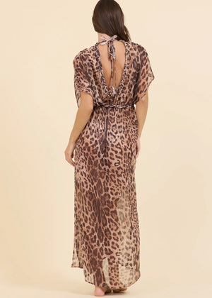 Leopard Print Chiffon Long Cover Up Dress - Vintage Havana