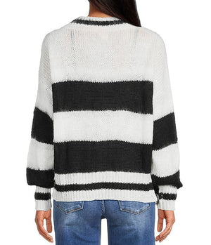 Stripe Cardigan in Black & White - Elan