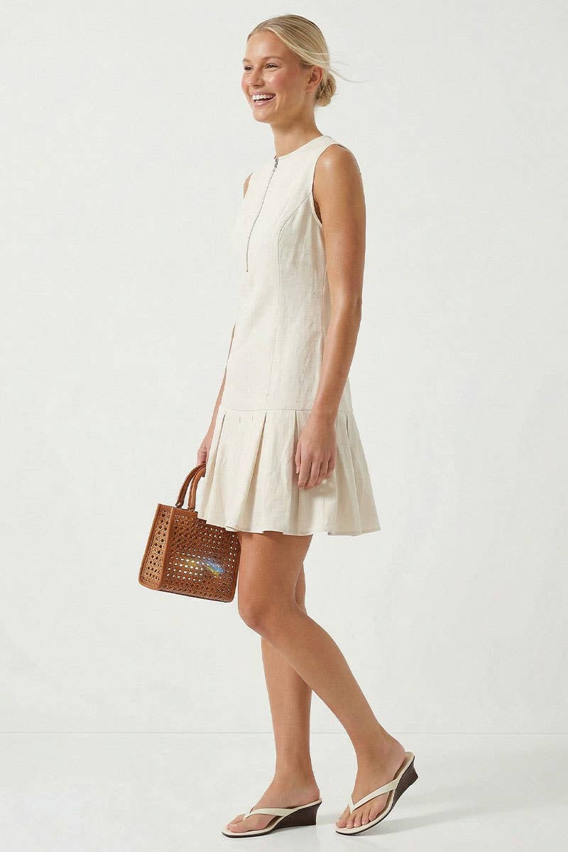 Garment Wash Drop Waist Pleated Hem Dress-Naked Zebra WD8043