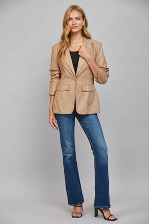 RUCHED SLV FAUX LEATHER BLAZER-FATE - FJ70275