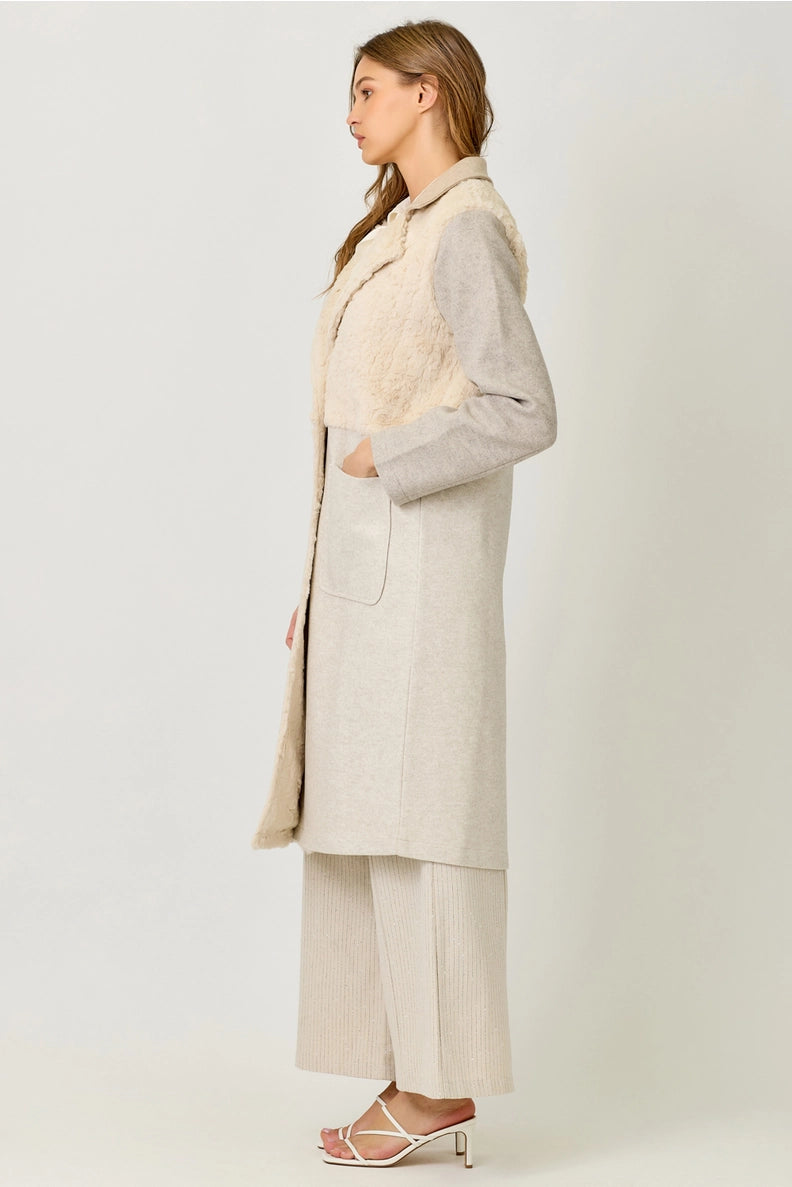 Color Blocked Long Coat in Oatmeal Mix - Mystree