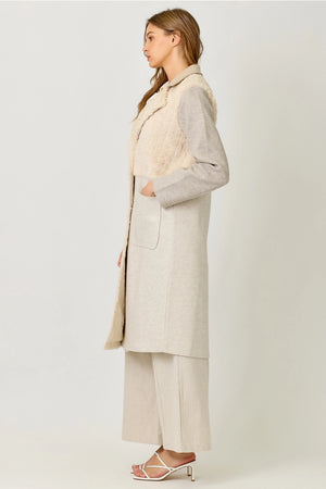 Color Blocked Long Coat in Oatmeal Mix - Mystree