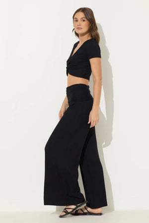 Rib Knit Smock Waist Pant in Black - Vintage Havana
