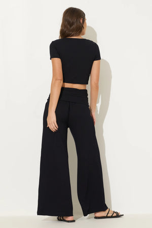Rib Knit Smock Waist Pant in Black - Vintage Havana