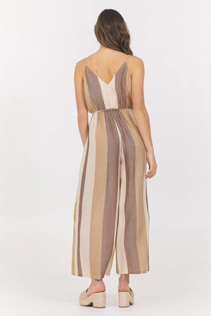 Woven Metallic Jumpsuit in Cocoa Stripe - Vintage Havana