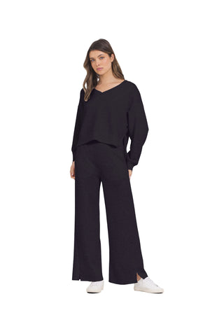 Cloud Fleece Wide Leg Pant in Black - Vintage Havana