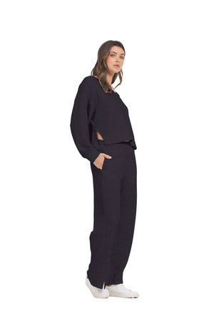Cloud Fleece Wide Leg Pant in Black - Vintage Havana
