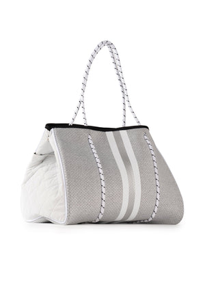 Haute Shore - Greyson Aspen Neoprene Tote Bag w/Zipper Wristlet Inside (Aspen, Marled Heather & White/Silver)