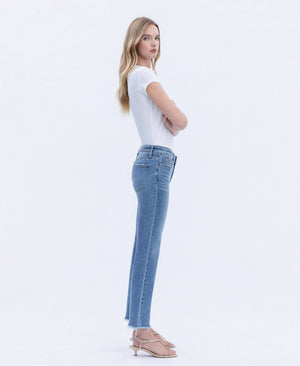 MID RISE MEDIUM WASH RAW HEM CROP STRAIGHT JEANS V2750N-Vervet