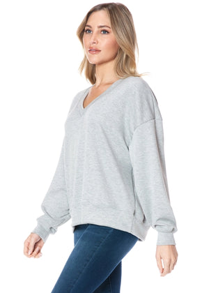 V-Neck Scuba Sweatshirt in Heather Grey - Brooklyn Isles