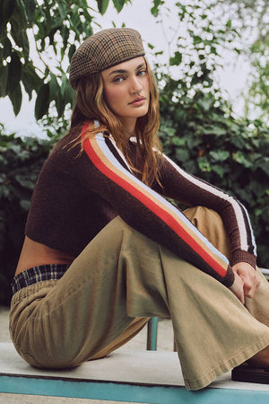 Rylee Contrast Stripe Sweater-Olivaceous