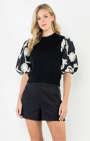 Embellished Short Sleeve Sweater in Black - THML