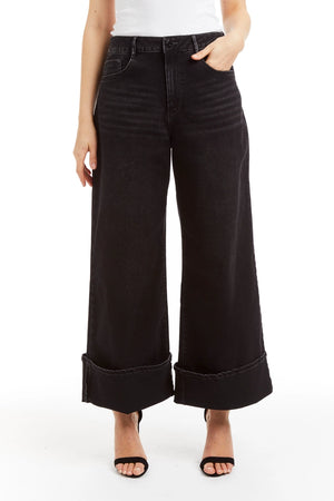 Selvage Cuff Midrise Cropped Ankle in Carbon - Tractr Jeans