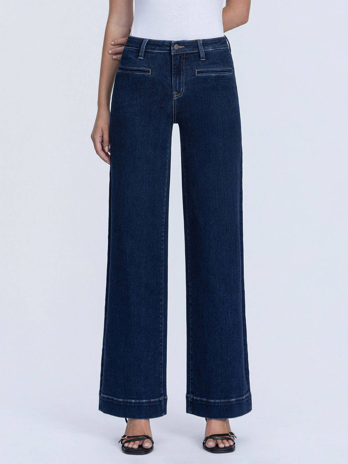 High Rise Front Welt Pocket Wide Leg Jean-Vervet T7206
