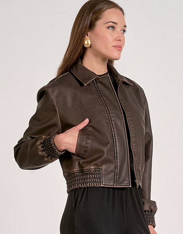 Faux Leather Jacket in Brown - Elan - Londo Mondo