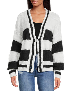 Stripe Cardigan in Black & White - Elan