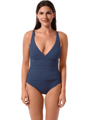 Patty Surplice One Piece in Pantheon Blue - Jantzen