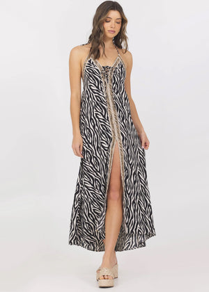 Savanna Animal Print Halter Maxi Dress - Vintage Havana