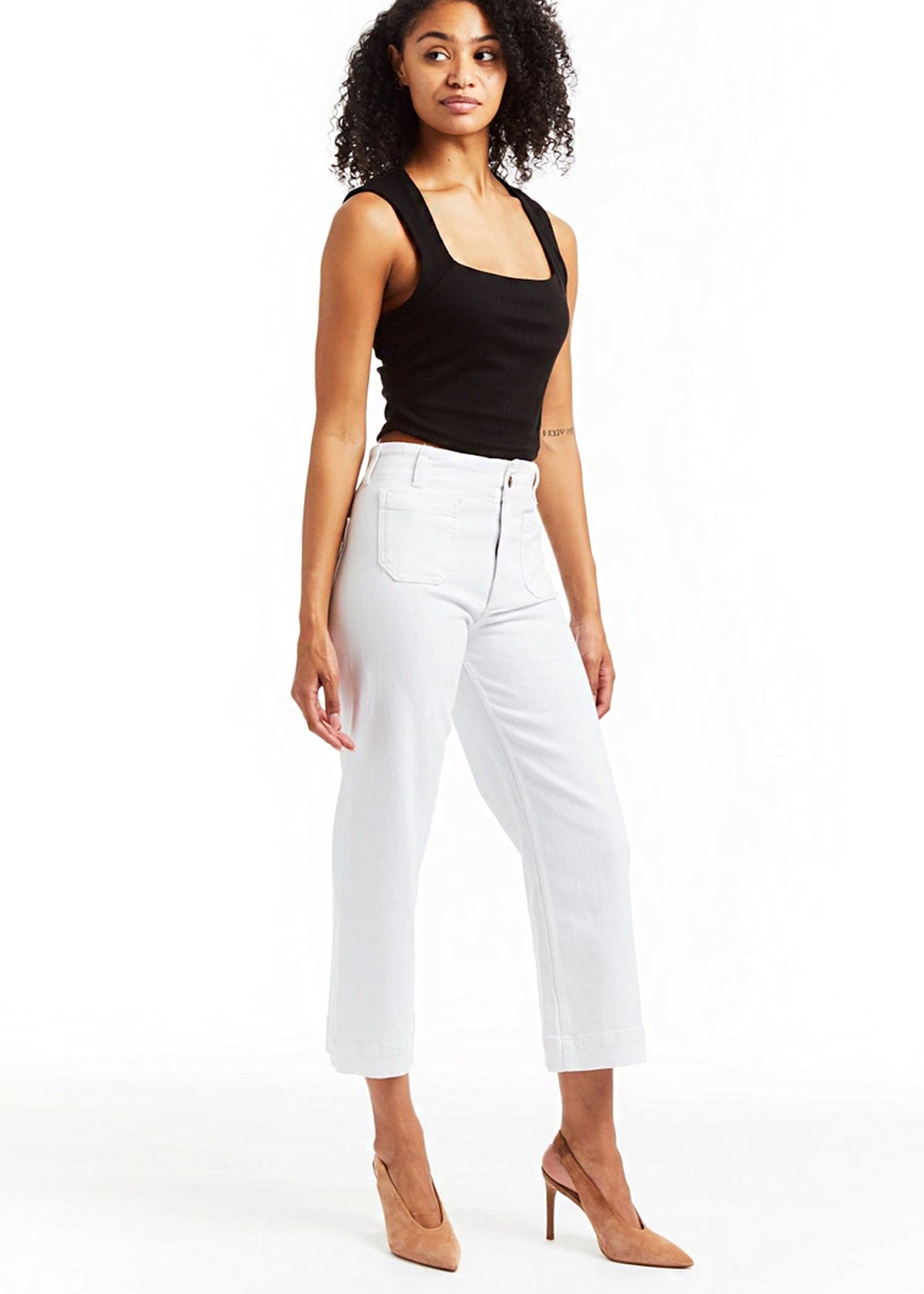 Patch Pocket Wide Leg in White - Tractr Jeans