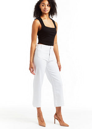 Patch Pocket Wide Leg in White - Tractr Jeans