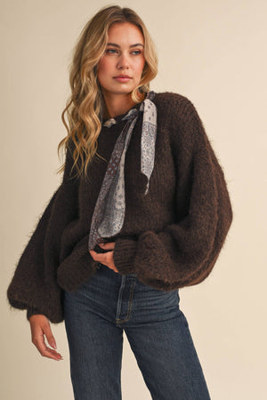 CREW NECK SATIN SCARF SWEATER- Klesis - IT4906