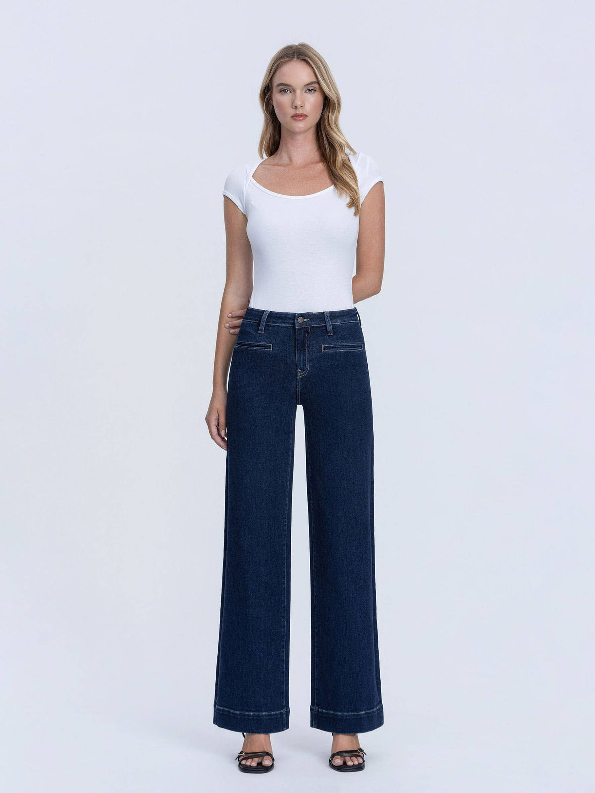 High Rise Front Welt Pocket Wide Leg Jean-Vervet T7206
