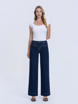High Rise Front Welt Pocket Wide Leg Jean-Vervet T7206