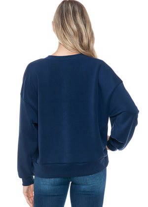 V-Neck Scuba Sweatshirt in Navy - Brooklyn Isles
