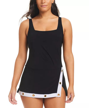 Square Neck Grommet Swim Dress in Black/White - Beyond Control