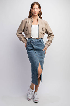 Faux Leather Cropped Bomber- Edit by Nine CJ3236