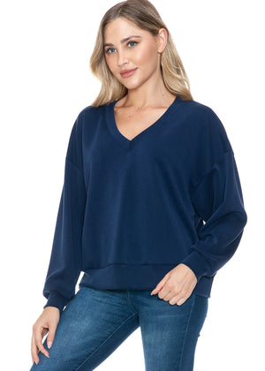 V-Neck Scuba Sweatshirt in Navy - Brooklyn Isles