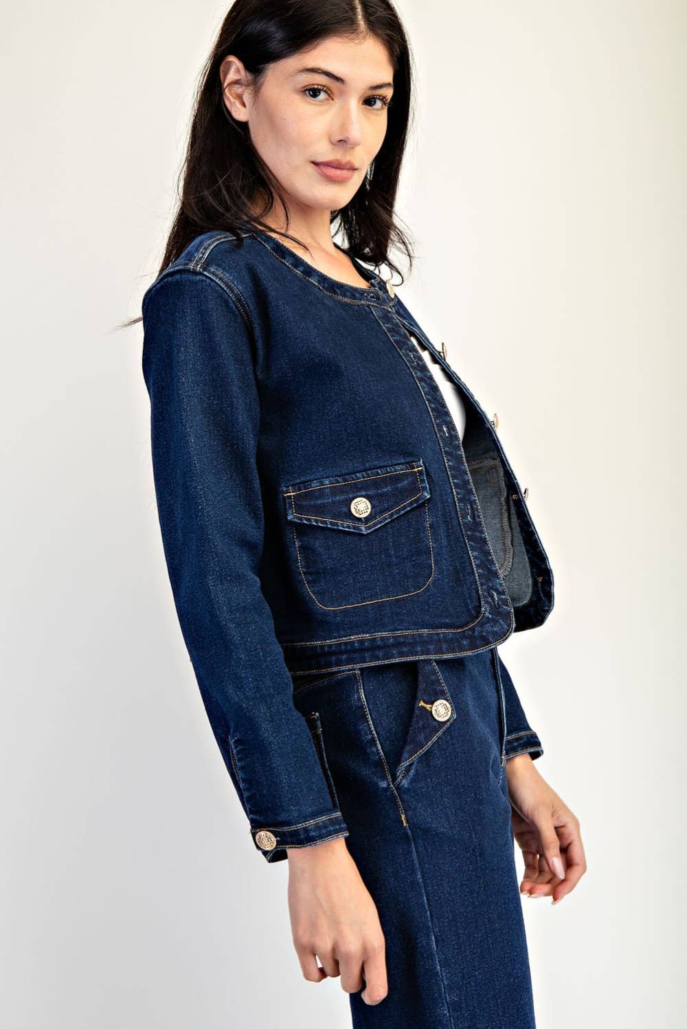 Collarless crop jean jkt-Edit by Nine EJ7149