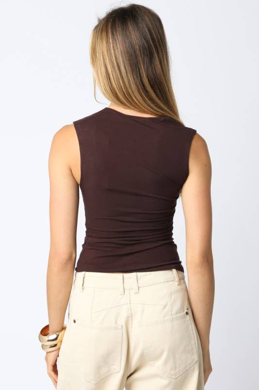 Mia Asymmetrical Ruched Top-Olivaceous 2504