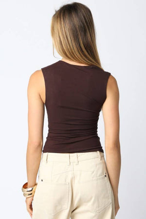 Mia Asymmetrical Ruched Top-Olivaceous 2504