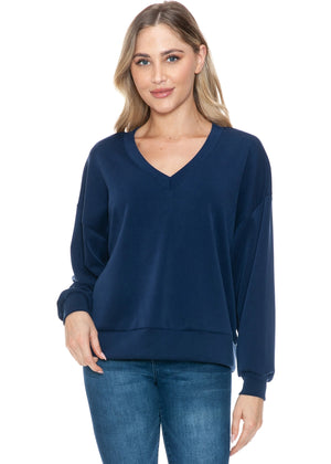 V-Neck Scuba Sweatshirt in Navy - Brooklyn Isles