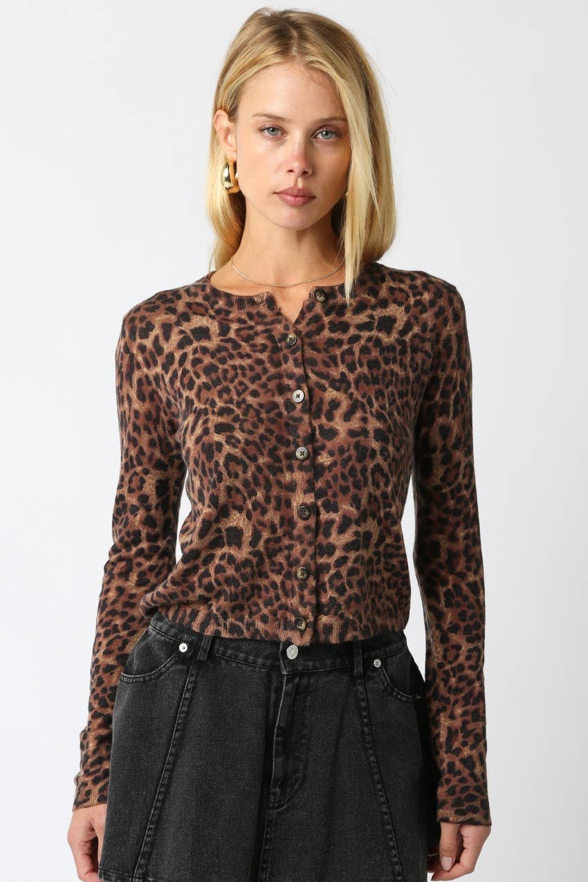 Christine Leopard Cardigan-Olivaceous 2504