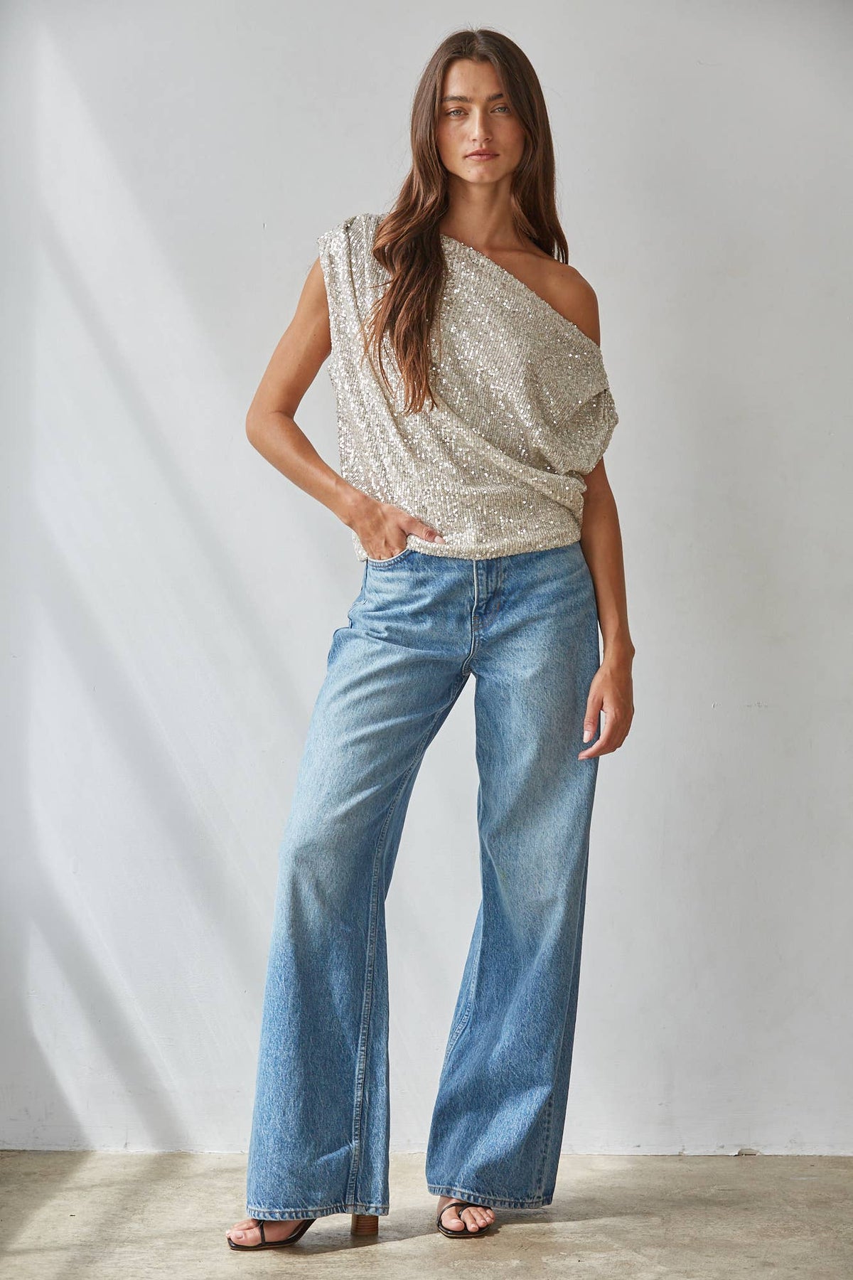 Sequin Boat Neck Top-By Together L10225T