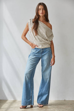 Sequin Boat Neck Top-By Together L10225T