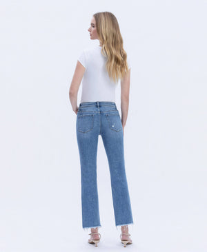 MID RISE MEDIUM WASH RAW HEM CROP STRAIGHT JEANS V2750N-Vervet