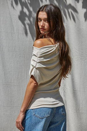 Solid Off Shoulder Drape Top-By Together L10213