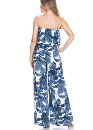 Strapless Print Jumpsuit in Navy/White - Brooklyn Isles