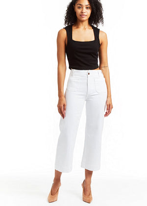Patch Pocket Wide Leg in White - Tractr Jeans