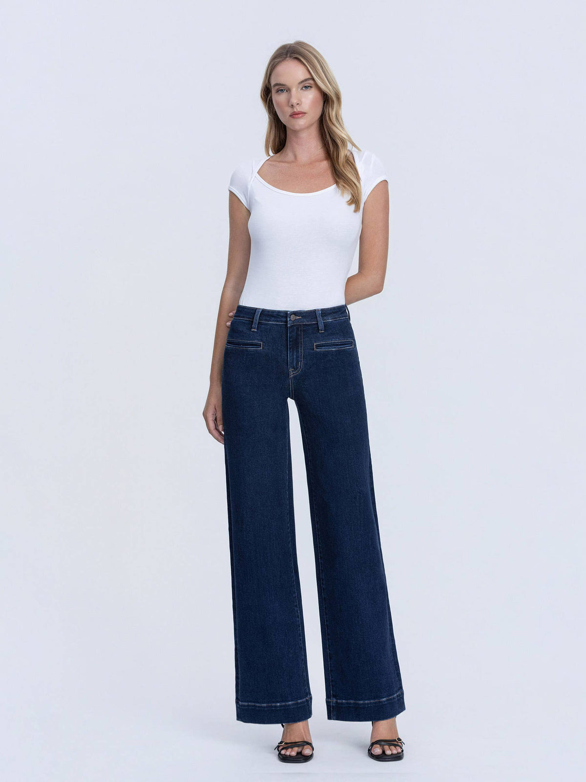 High Rise Front Welt Pocket Wide Leg Jean-Vervet T7206