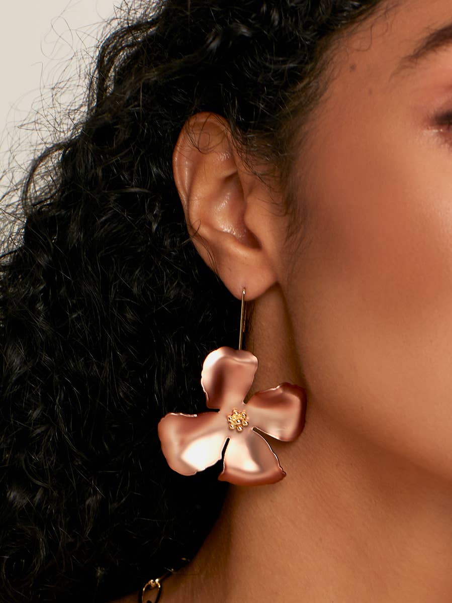 Metallic Hand Painted Flower Threader Drop Earring-Zenzii