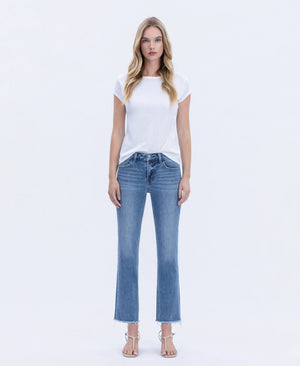 MID RISE MEDIUM WASH RAW HEM CROP STRAIGHT JEANS V2750N-Vervet