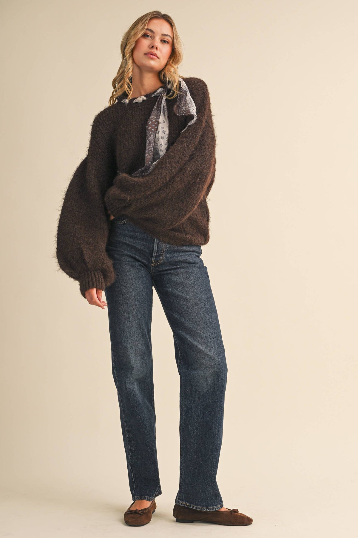 CREW NECK SATIN SCARF SWEATER- Klesis - IT4906