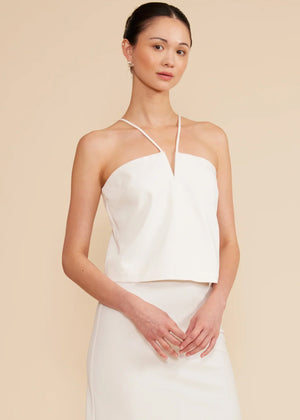 Tatum V-Neck Top in White - Lucy Paris