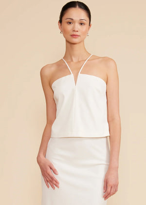 Tatum V-Neck Top in White - Lucy Paris